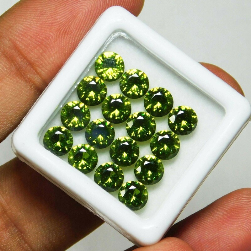 24 PCS Natural Green Sapphire Gemstone Certified Lot 5 MM Round Diamond Cut gallery