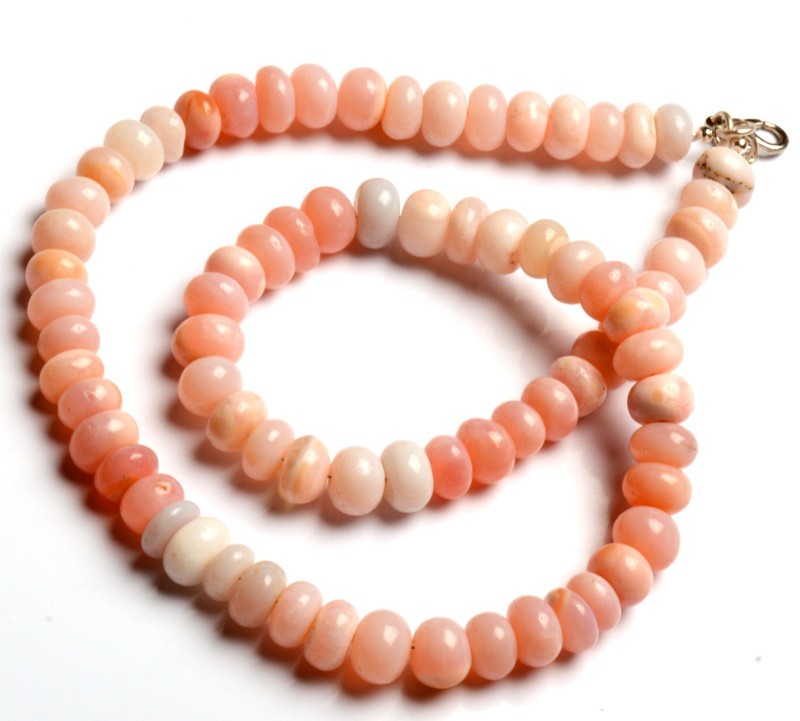 Natural Pink Peru Opal Gems 7 to 10 mm Size Smooth Rondelle Beads 17" Necklace gallery