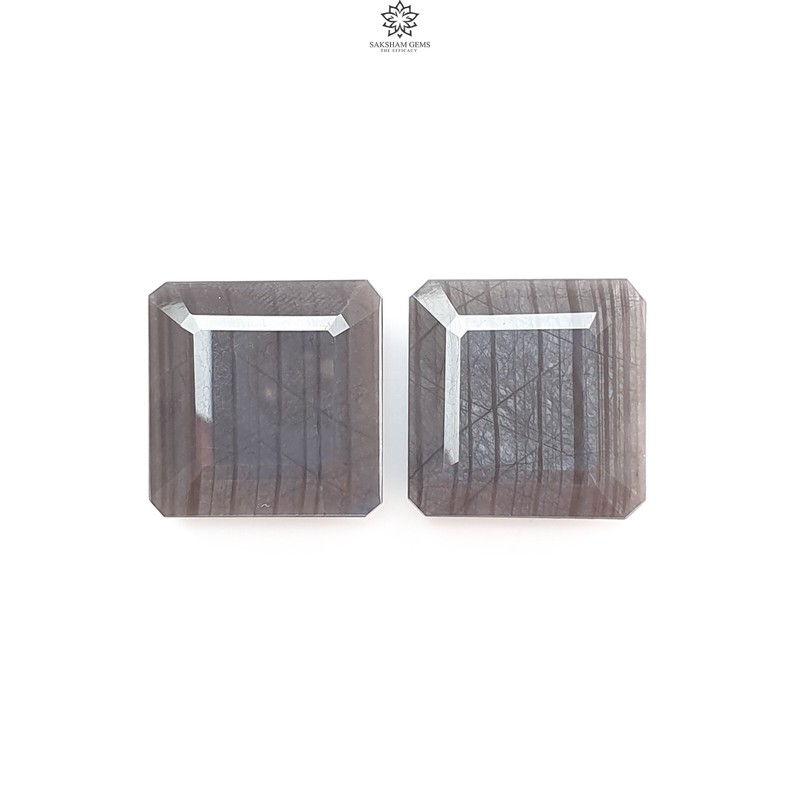 63.30cts Silver Gray Sapphire Gemstone Faceted Cut Square Shape 21mm Pair