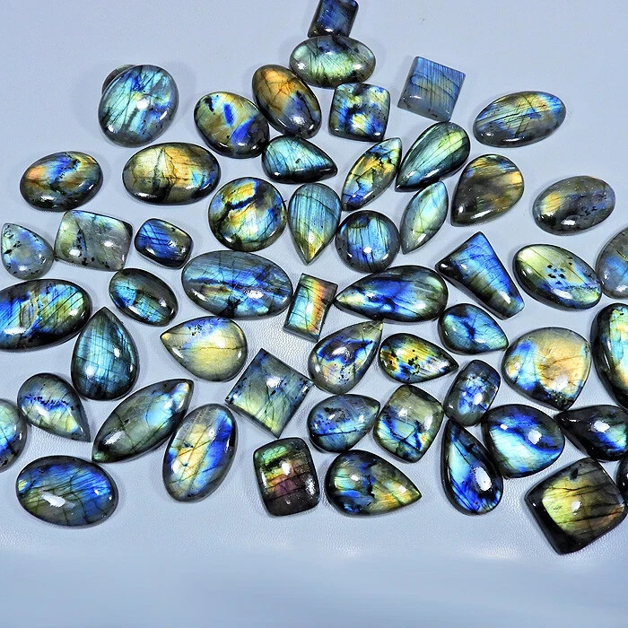 265Ct Natural Multi Labradorite Cabochon Mix Shape Gemstone (Approx 5-7 Pcs) Lot