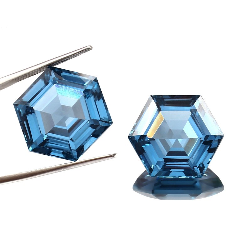 Natural Brazilian Aquamarine Loose Hexagon Cut Gemstone matching Pair 14 x 14 MM gallery