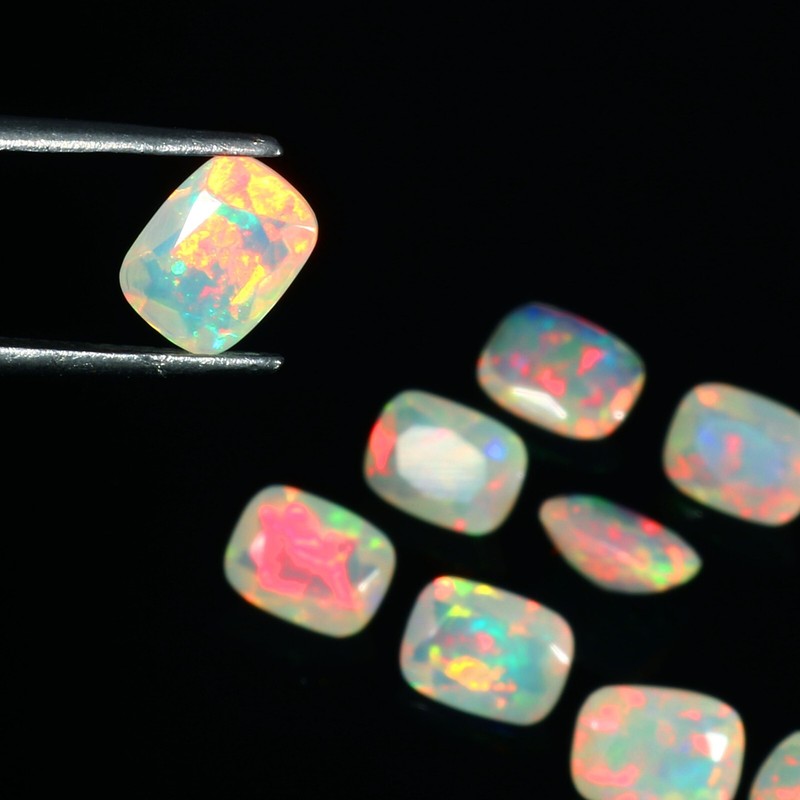 Welo Ethiopian Opal Cushion Cut Faceted 6X8 MM Calibrated 9.45 Loose Gemstone