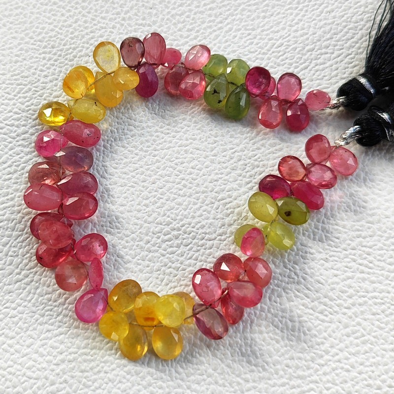Ceylon Multicolor Sapphire 8x5 to 9x6mm Pear Cut Briolette Beads 7" Strand gallery