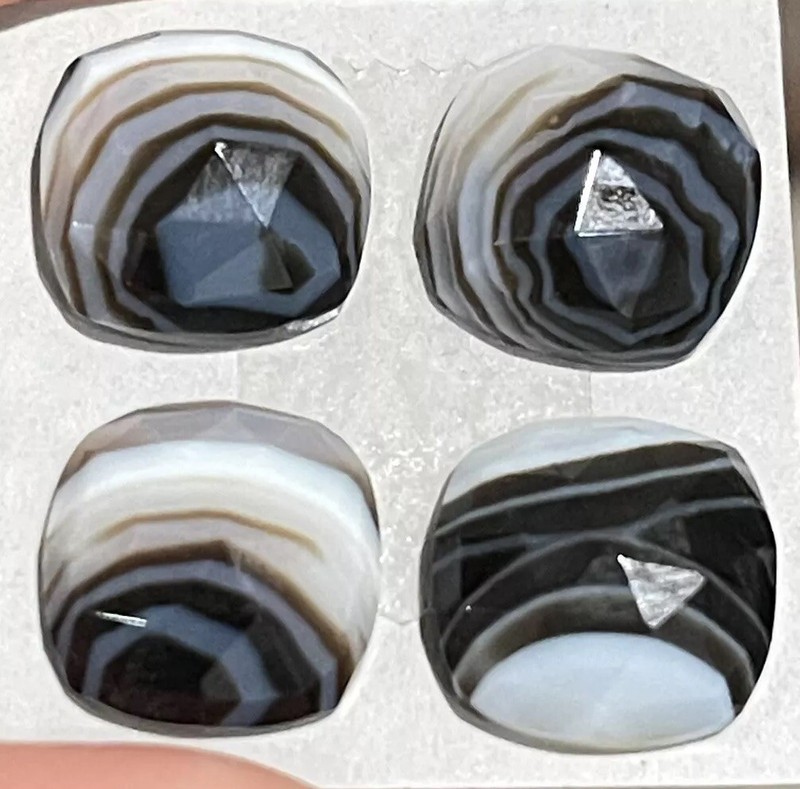 12x12x5mm 4pcs Lot Of Fabulous Botswana Agate Faceted Cushion Cut Cabochons