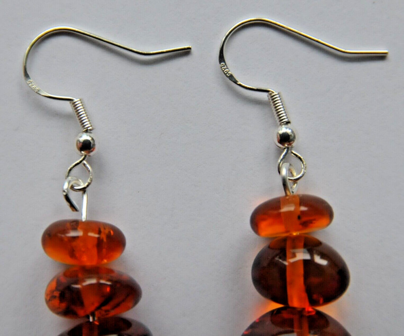 925" SILVER RUSSIAN SOVIET USSR BALTIC SEA GOLD AMBER EARRINGS JEWELRY PINS 老琥珀 gallery