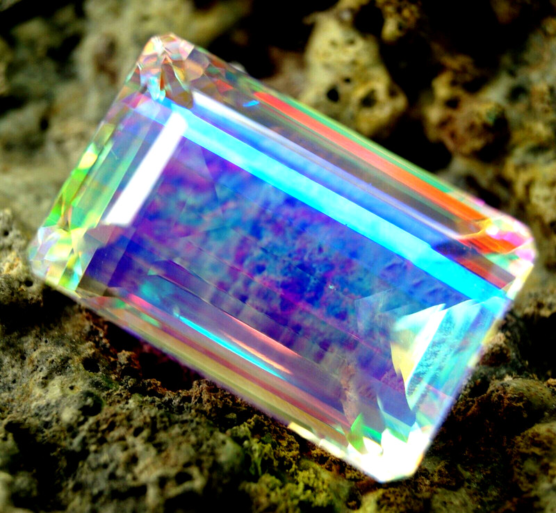 170 CT+ Rainbow Color Emerald Cut Natural Mystic Topaz Certified Gemstone