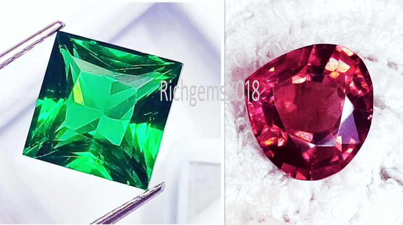8 to 10 Ct Natural Rhodolite & Green Garnet Pair Loose Gemstone Certified RM248 gallery