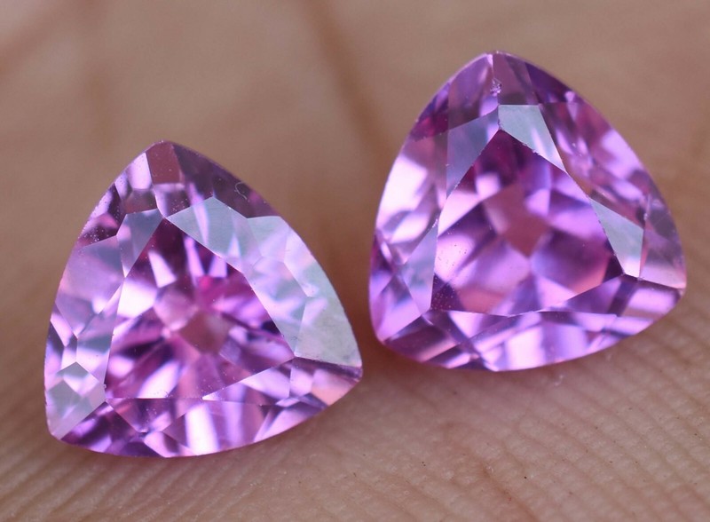 2.95 Ct Pair of Natural Mogok Pink Ruby Trillion Certified AAA+ Treated Gemstone gallery
