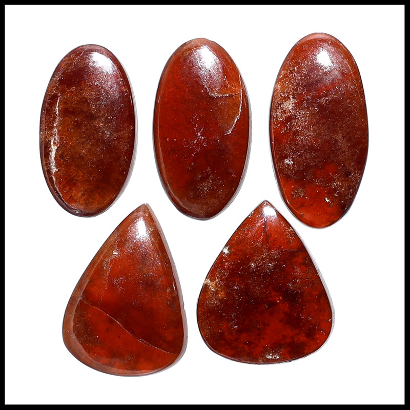 Autumn Glow~ 5 PC Natural Hessonite Garnet 24mm-28mm Cabochon Gemstones Lot
