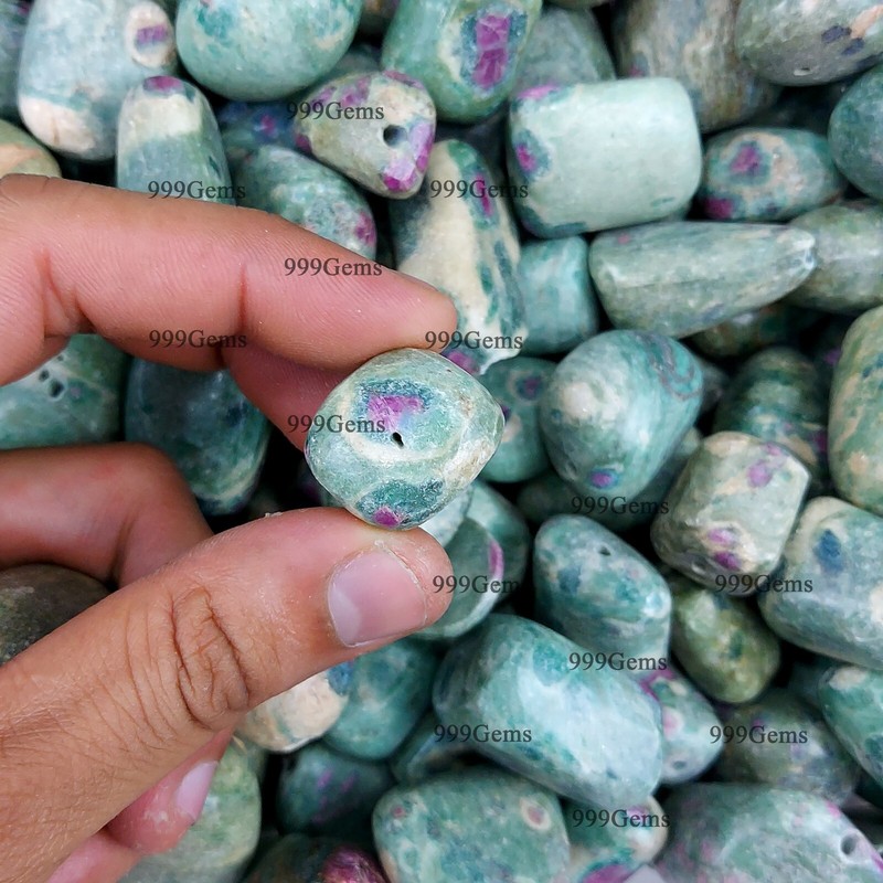 Bulk 20 Pcs Natural Green Ruby Fuchsite Drilled Tumble Gemstone Lot 10-20mm gallery