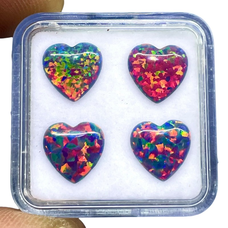 4 Pcs Black Australian Opal 9mm Heart Cabochon AAA Quality Lab Created Gemstones