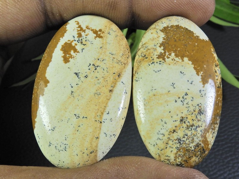 113Cts. 2Pcs Natural Picture Jasper Oval Cabochon Gemstone 24X44-25X45MM