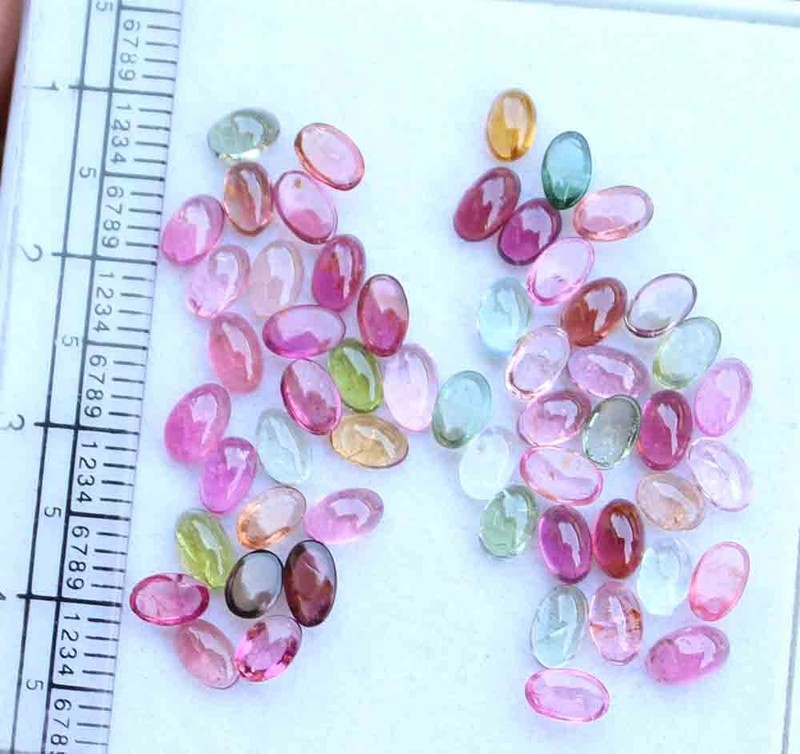 Natural Multi Tourmaline Oval Cabochon Loose Gemstone 3*4.5 MM 11.50 CT 57 Pcs