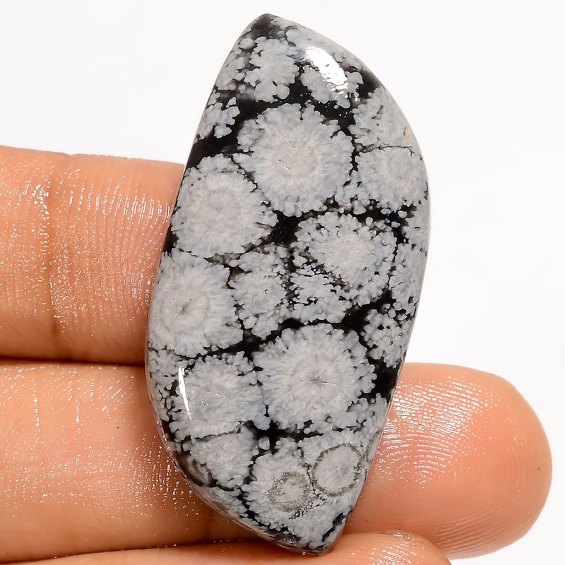 Natural Snowflake Obsidian Fancy Cabochon Gemstone 32.5 Ct. 37X18X6 mm UG-2146