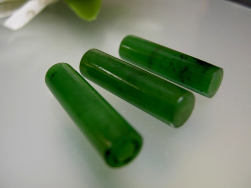 Vintage natural Chinese green jade longer cylinder tube 6.5x24 mm/ 1, 2 or 5 pcs gallery