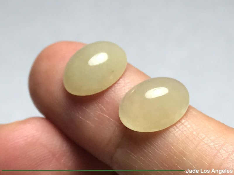 2 Cabochon Translucent Antique Yellow Icy Loose Jadeite Jade 黃冰種翡蛋面 7.00 ct