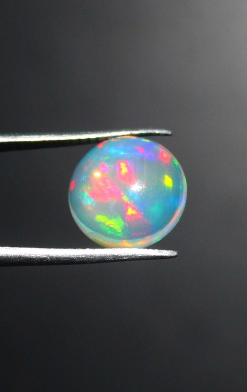 10 mm Round Opal Gemstone, Ethiopian Opal Cabochon, Natural Opal Multi Fire opal
