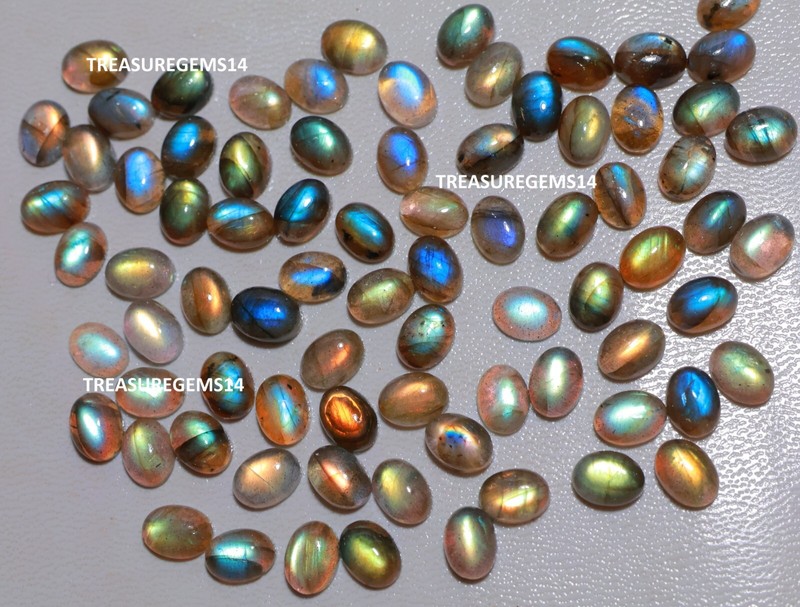 250 CT WHOLESALE LOT NATURAL MULTI FIRE LABRADORITE 15X20 mm OVAL CABOCHON