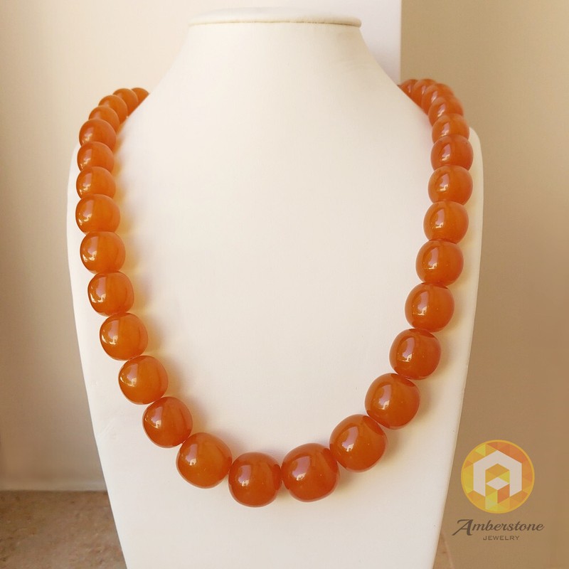 Old Vintage Baltic Amber Necklace, Orange Brown Color, Big Beads , 58 cm / 22.3