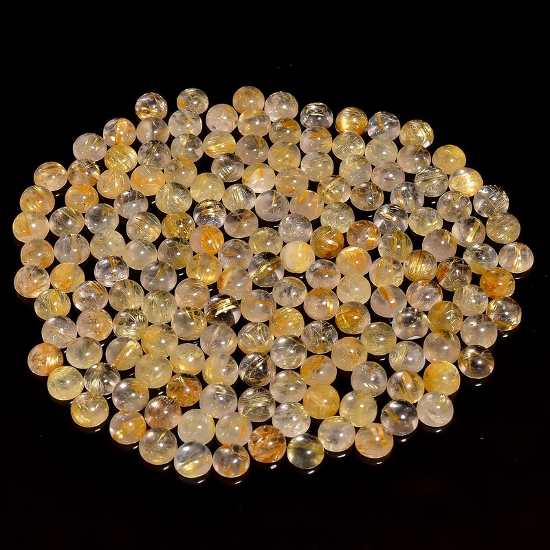 Natural Golden Rutile Quartz Round Shape Cabochon Loose Gemstone Lot 20 Ct 7X7mm