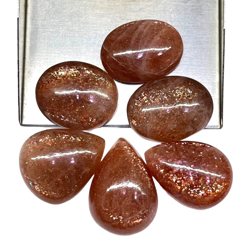 6 Pcs Natural Sunstone 19-21mm Glossy Orange Loose Cabochon Gemstones Lot gallery