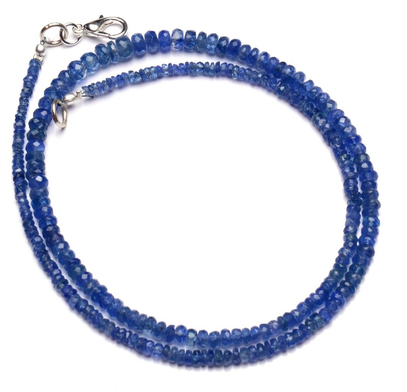 Natural Gem Blue Sapphire Faceted 3 to 5mm Size Rondelle Beads Necklace 17″ 64Ct