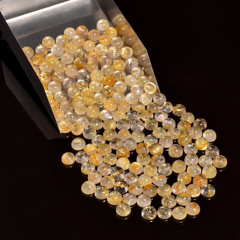 Natural Golden Rutile Quartz Round Shape Cabochon Loose Gemstone Lot 20 Ct 7X7mm gallery
