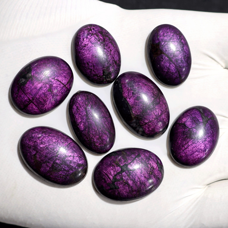 Rich Purple 8 PC Natural Purpurite AAA Grade 22mm-26mm Oval Cabochon Gemstones gallery