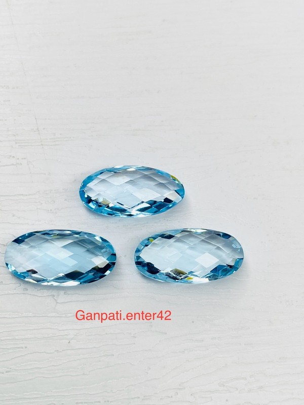 Blue Topaz Faceted Briolette Both Side Checker Oval Cut 16×8 MM Loose Gemstone E