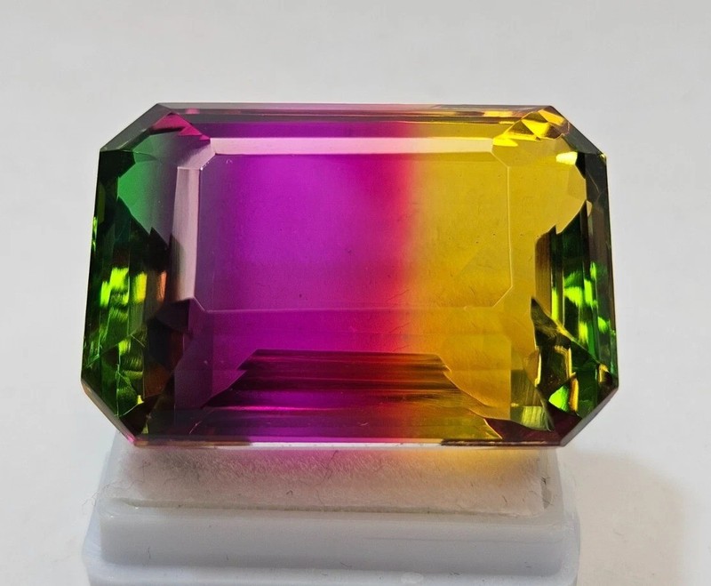 Awesome Bi-Colour Tourmaline Emerald Cut 79+Ct Natural Certified Loose Gemstone