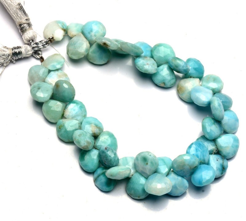 Natural Rare Gem Larimar Faceted 10MM Approx Size Heart Shape Briolette Beads 8″
