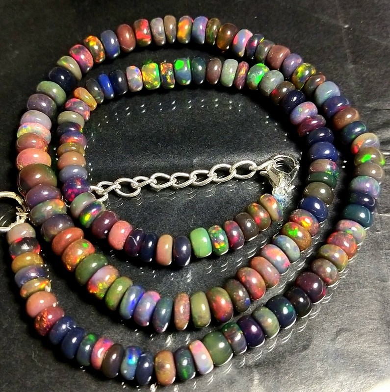 73 cts Natural Ethiopian Black Opal Rondelle Faceted Beads 18" Opal Gemstone gallery