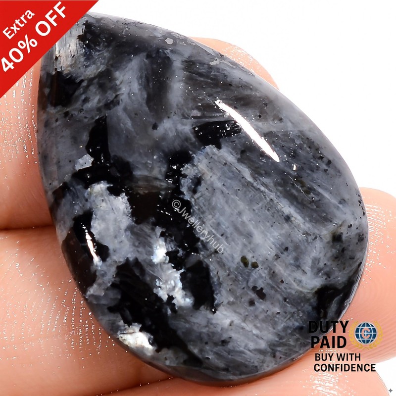 32.00 Cts Natural Australian Larvikite Gemstone Pear Ethical Cabochon 31X22X5 mm