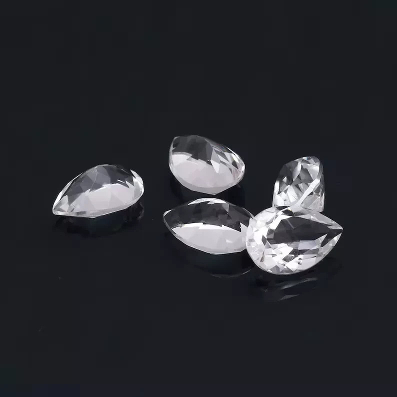 AAA+ Natural Crystal Quartz Faceted Pear Shape Loose Gemstone For Jewelry Making
