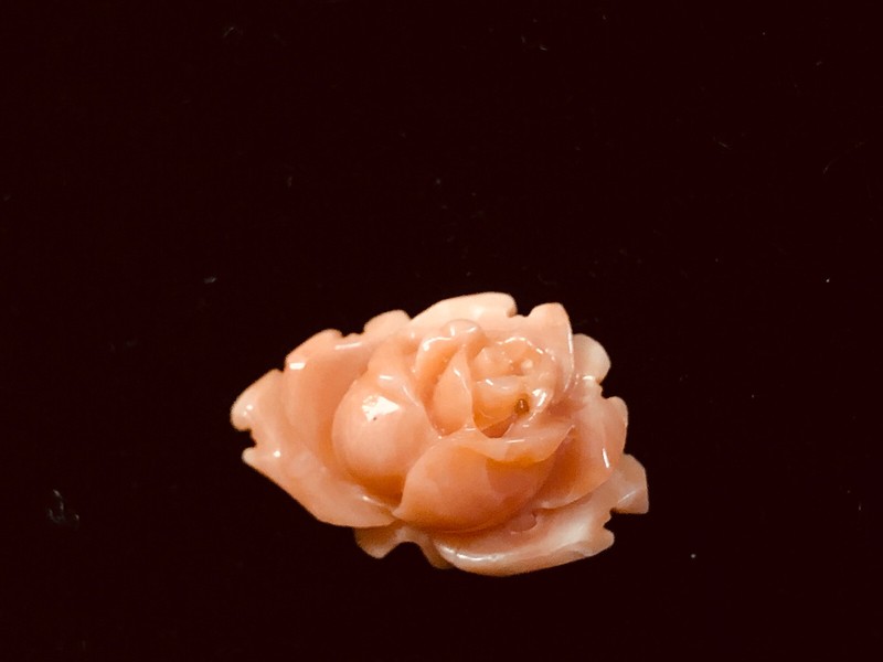 Japanese Obidome Carved Salmon Coral Rose Flower 1.4g gallery