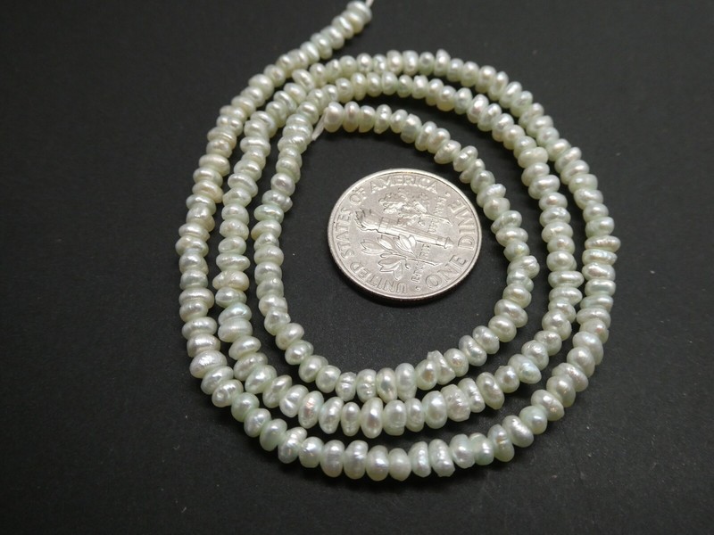 Freshwater Pearls Light Green Tiny Smooth Potato Shape Beads 16″ Strand