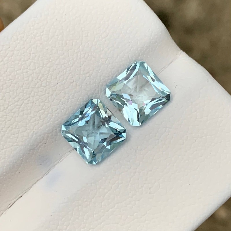 3.63 Carats Blue Aquamarine Pair Radiant Cut Natural African Gemstone gallery