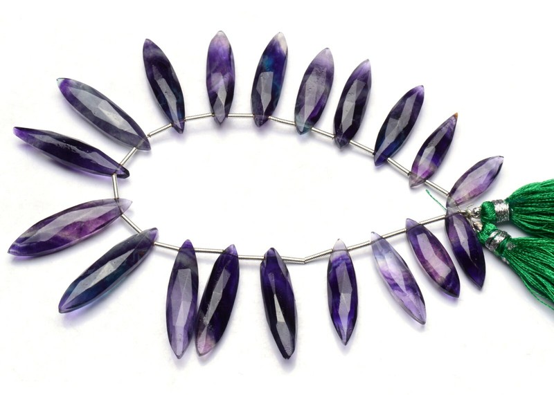 Natural Gem Rainbow Fluorite 18×7 to 31x8mm Faceted Marquise Briolette Beads 8″