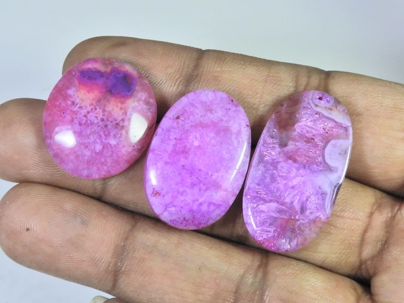 65Cts.Color Enhanced Pink Solar Cab Agate Oval Loose Gemstone 3Pcs Lot I391