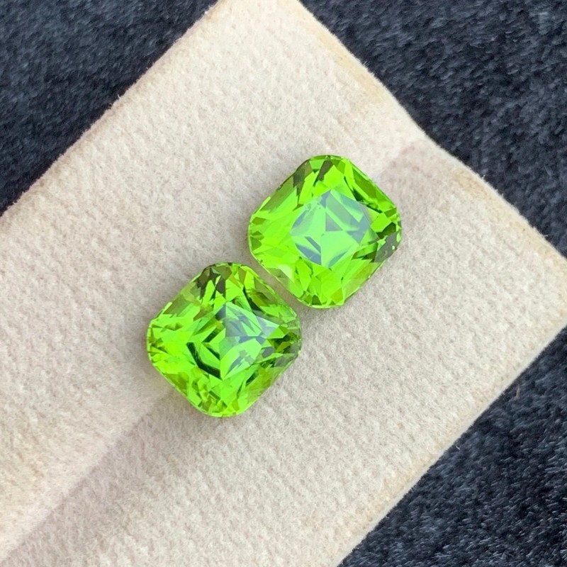8.40 Carats Natural Green Peridot Pair Cushion Cut From Pakistan gallery