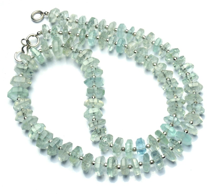 Natural Gem Aquamarine Faceted 7 to 10mm Size Hex-Nut Shape Beads Necklace 17″