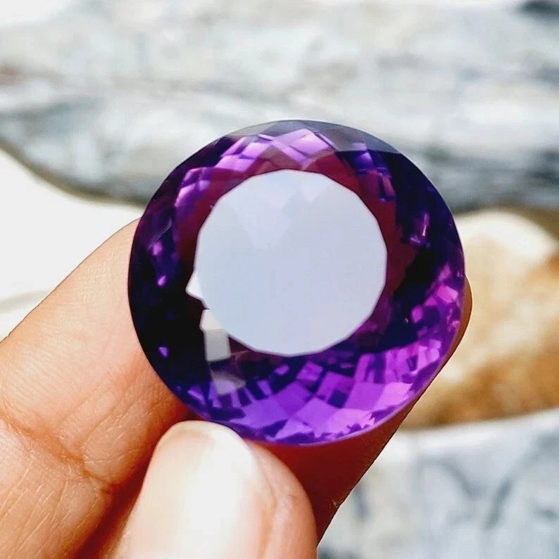 45-47 Ct Rare Natural Deep Purple Sapphire Round Cut Certified Loose Gemstone gallery