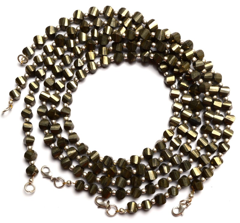 Natural Gemstone Golden Pyrite Faceted 6MM Approx. Twisted Beads 17" Necklace gallery