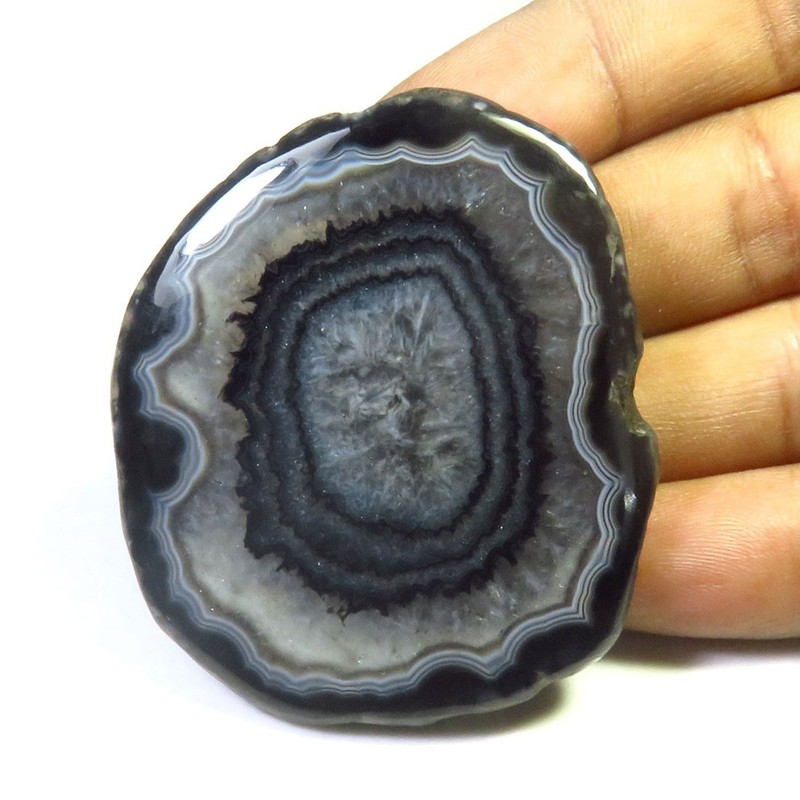 Natural Slice Geode Cabochon 52x45mm 128cts Black Slice Agate Geode Gems BS-1264