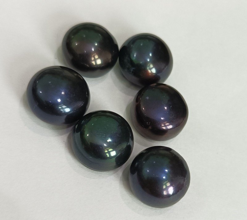 Natural 57 Ct Certified Australian Black Pearl Loose Gemstone Lot Round 6 PCS