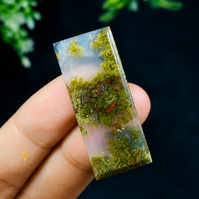 Natural Moss Agate Rectangle Cabochon 37x15x3mm Scenic Forest Landscape Gemstone gallery