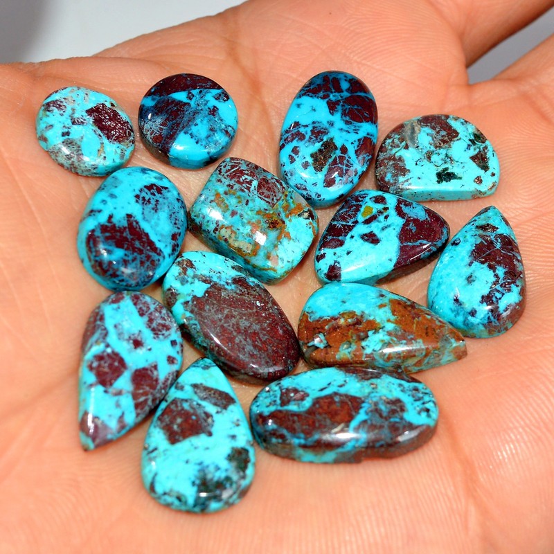 13 Pc 87 Ct Natural Chrysocolla Cabochon Loose Gemstone Lot 20×10 10x10mm #17772