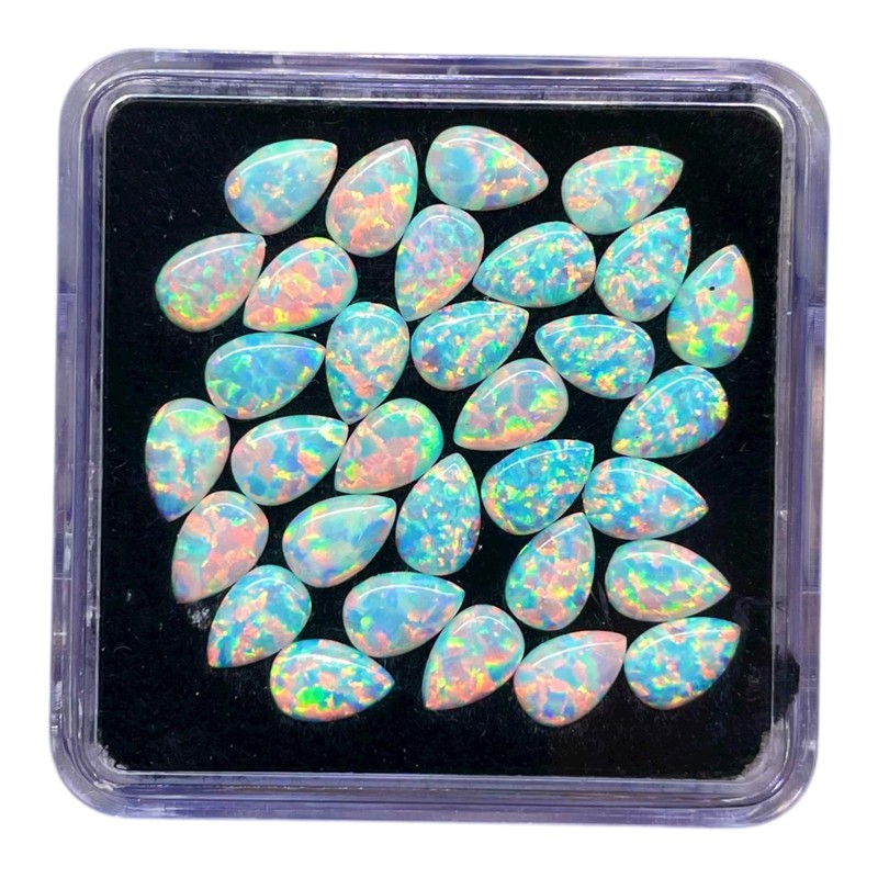 10 Pcs Australian Opal 6x4mm Pear Cabochon AAA Quality Lab Created Gemstones Lot gallery