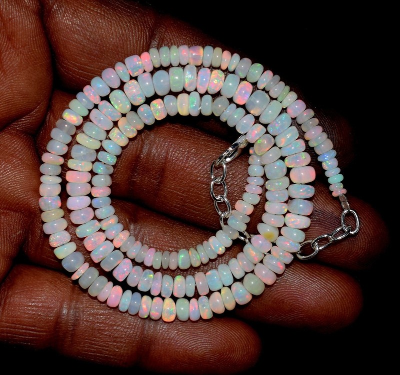 Natural Ethiopian Welo Fire Opal Gemstone Beads 16”Necklace AF0476