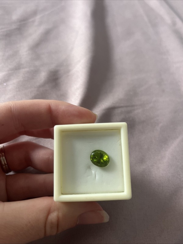 3.44 Peridot Green Gemstone Oval Cut with Case